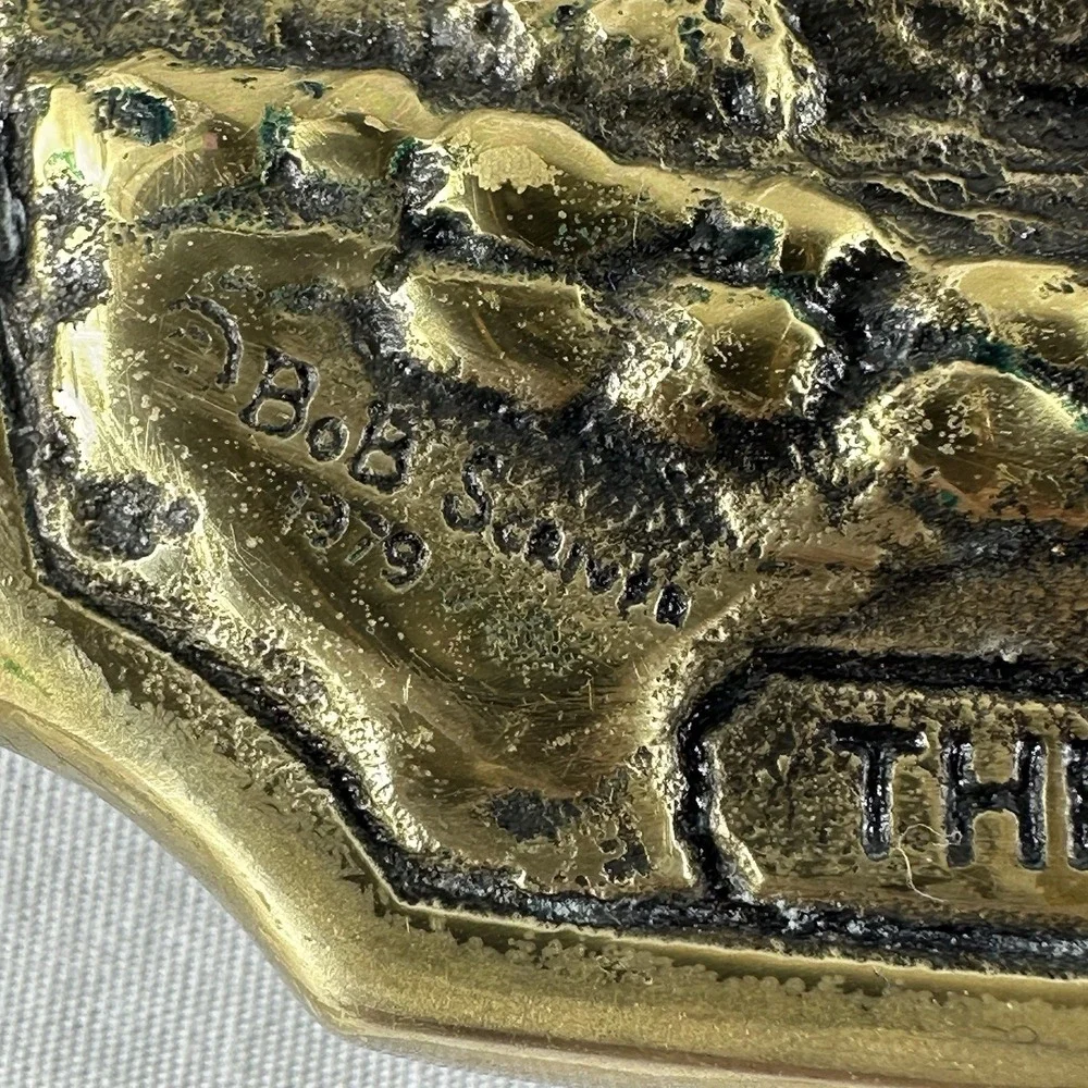 VTG Montana PROSPECTOR BELT  BUCKLE VINTAGE Solid Brass 1979 Bob Scriver